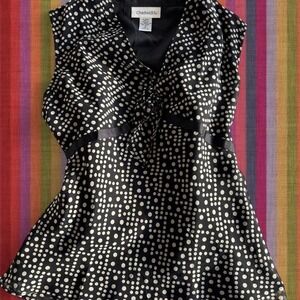 Y2K black and white polka dot 100% silk blouse